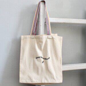 POSHMARK 'Shop Secondhand ' Cream Tan Rainbow Strap Canvas Tote Bag NWT